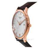 TISSOT TRADITION T063.610.36.038.00 Brown Rosegold Dial White Leather Strap